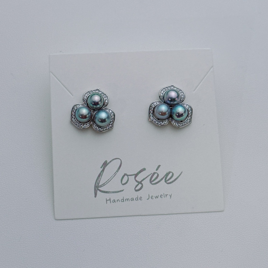 E272 Handmade S925 Akoya Sea Pearl Stud Earrings Elegant Classic Jewelry Gift